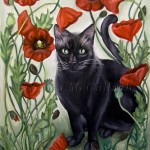 Painting: Cat in a poppy field - june 2009